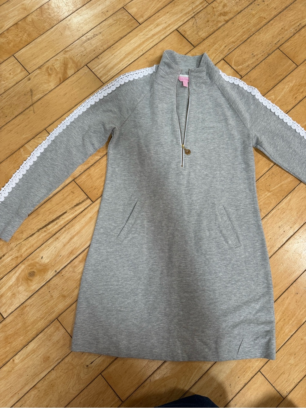 Lilly Pulitzer Gray Knit Dress with White Lace Trim